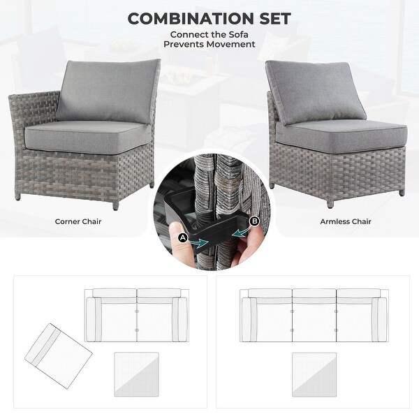 OVIOS 6Piece Patio Grey Wicker Conversation Set