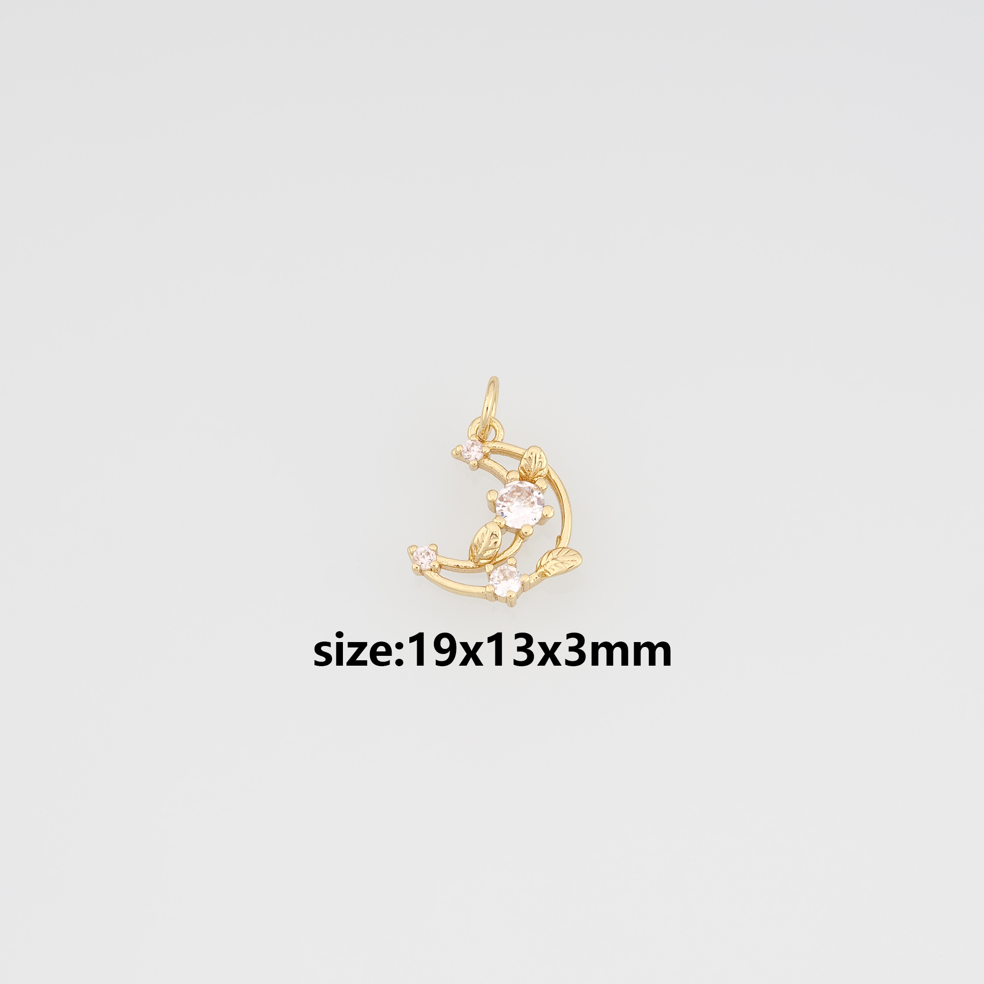 18K Gold Filled Moon Pendant,CZ Micro Pave Celestial Charm Earrings Necklace for DIY Jewelry Making Supply