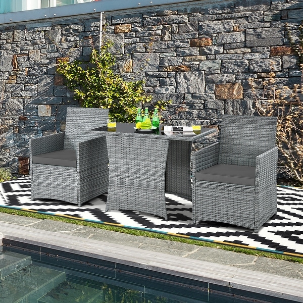 Costway 3PCS Patio Rattan Furniture Set Cushioned Sofa Armrest Garden