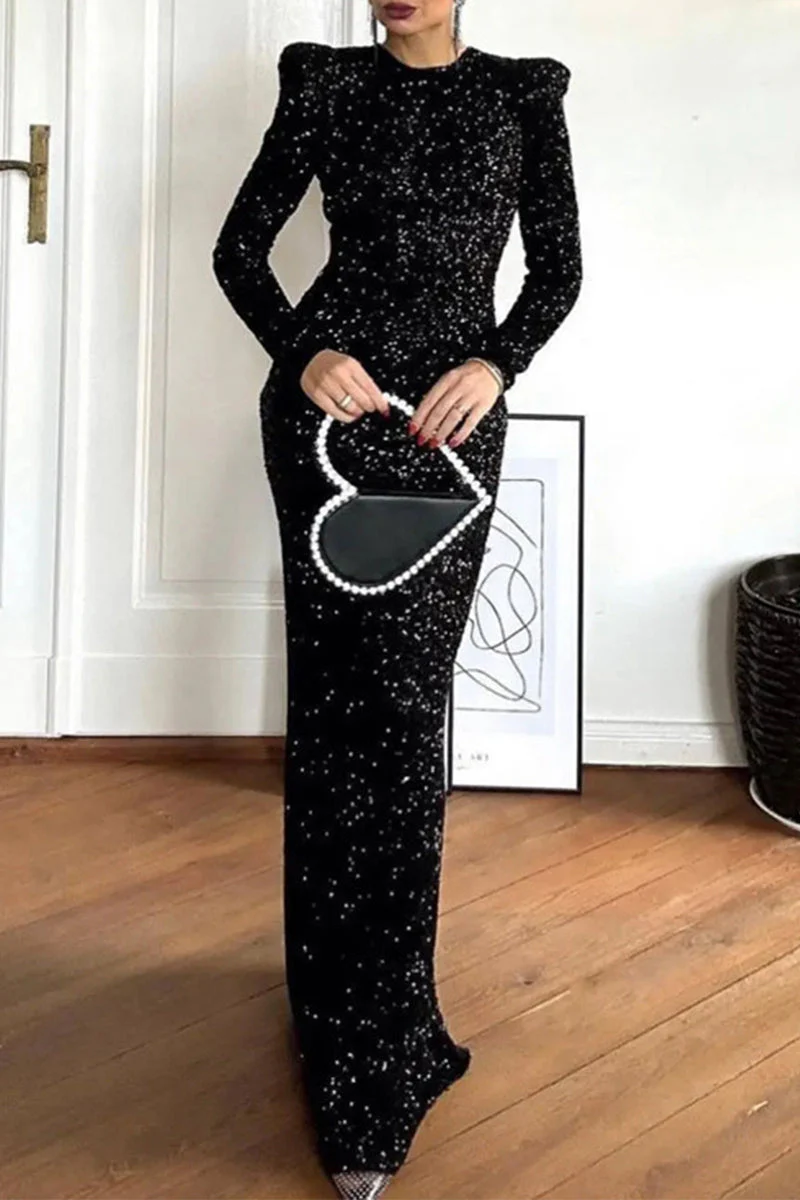 Sequined Backless Maxi Dress | Elegant Evening GownClistos