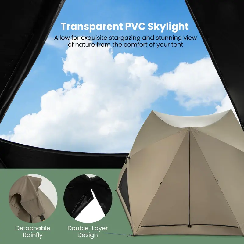 Pop-Up Family Camping Tent for 4–6 People Featuring Skylight, Three Doors, and Full Rainfly