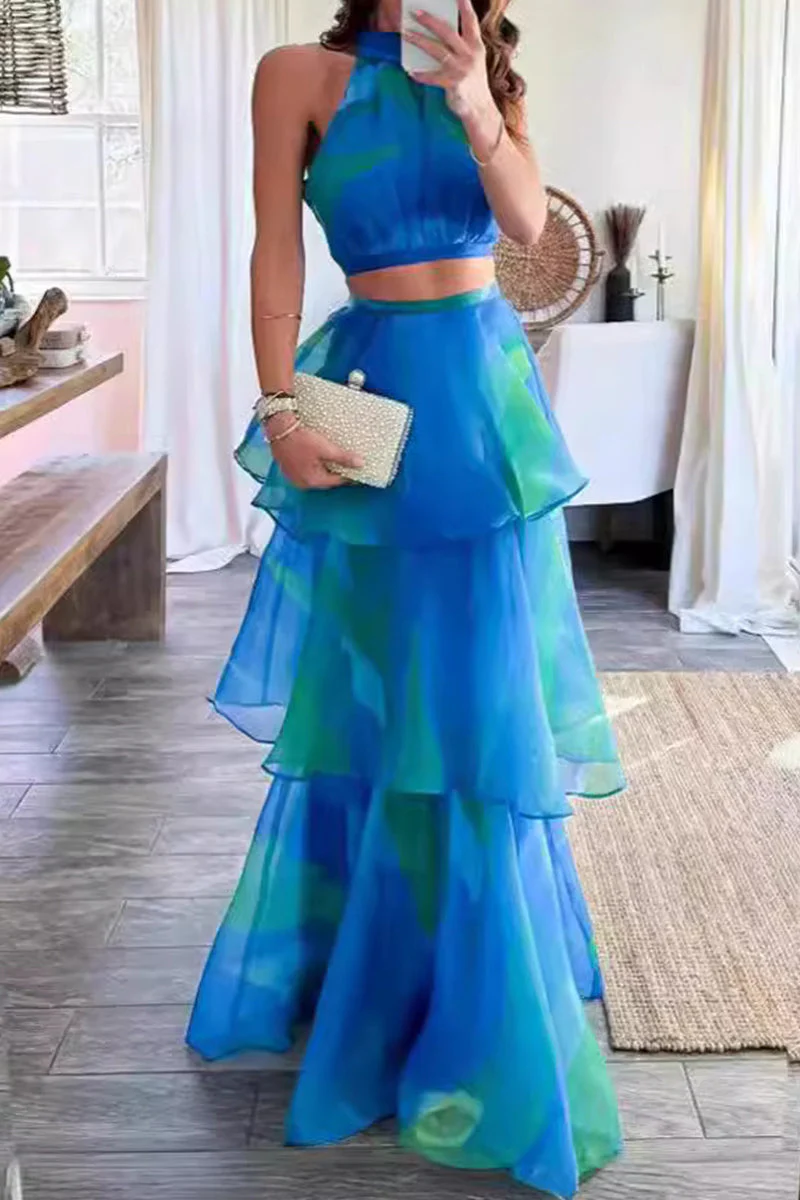 Gradual Print Mesh Halter Two-Piece SetClistos