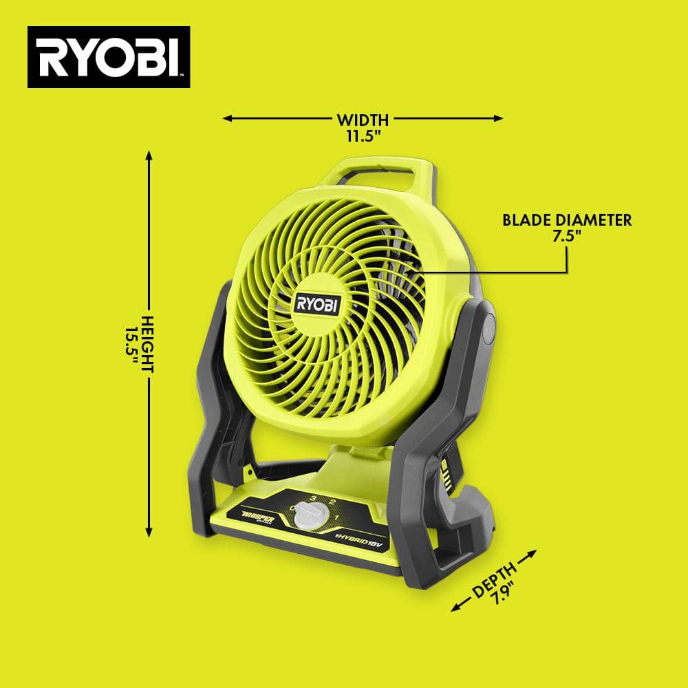 RYOBI ONE+ 18V Cordless Hybrid WHISPER SERIES 7-1/2 in. Fan PCL811B