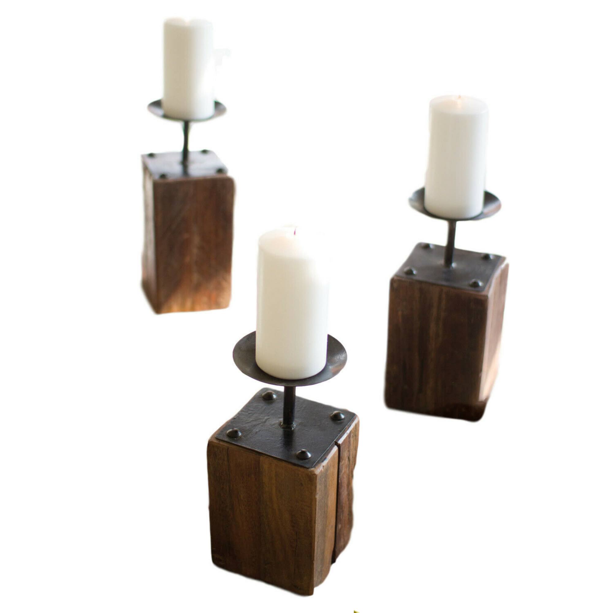 Recycled Wood Candle Holders (Set of 3)