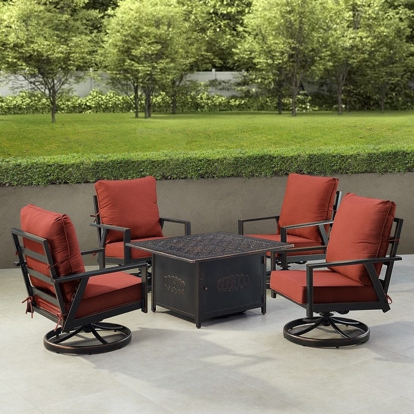 Black Aluminum Fire Table Set with Four Club Chairs