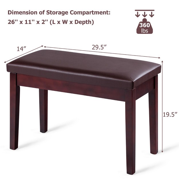 Costway Pu Leather Piano Bench Padded Double Duet Keyboard Seat Storage Brown