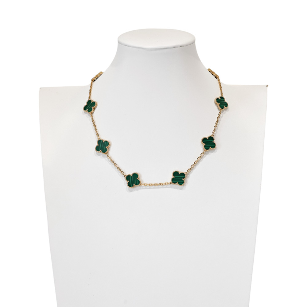 Van Cleef & Arpels Vintage Alhambra 10 Motifs Necklace 18K Yellow Gold Malachite VCARO3QJ00