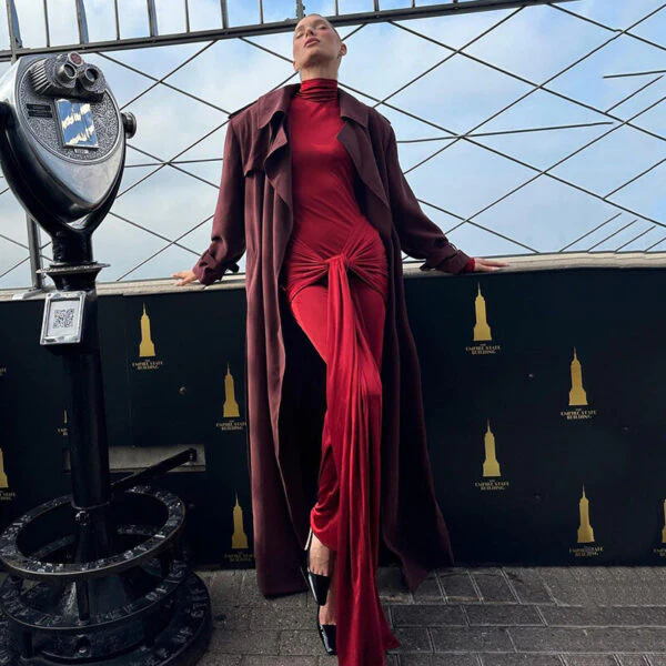 Turtleneck Long Sleeve Maxi Dress with SlitClistos