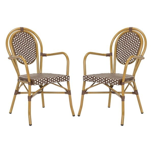 SAFAVIEH Rosen Bistro Stacking Brown/White Arm Chair (Set of 2)