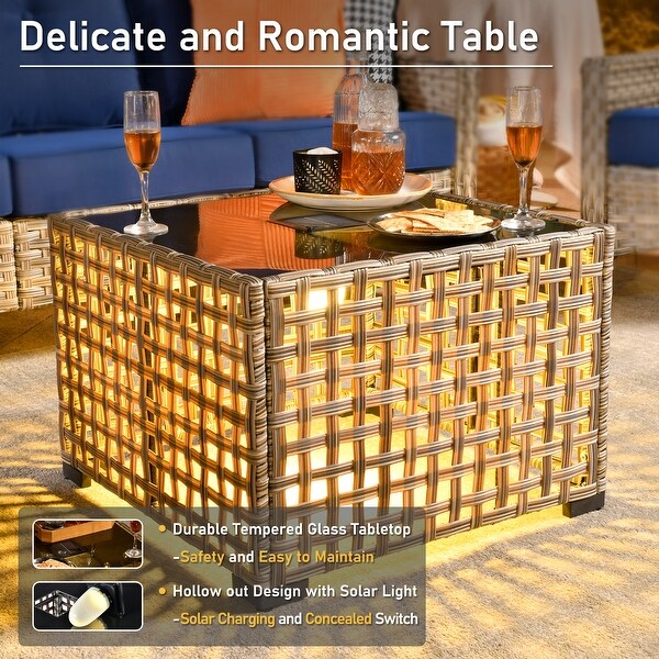 HOOOWOOO 5piece Patio Wicker Furniture Conversation Set with Swivel Chair and Coffee Table