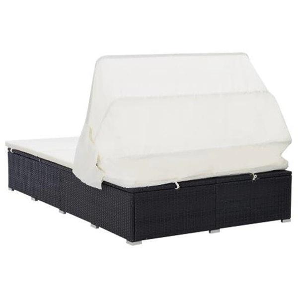 vidaXL 2Person Sunbed with Cushion Poly Rattan Black