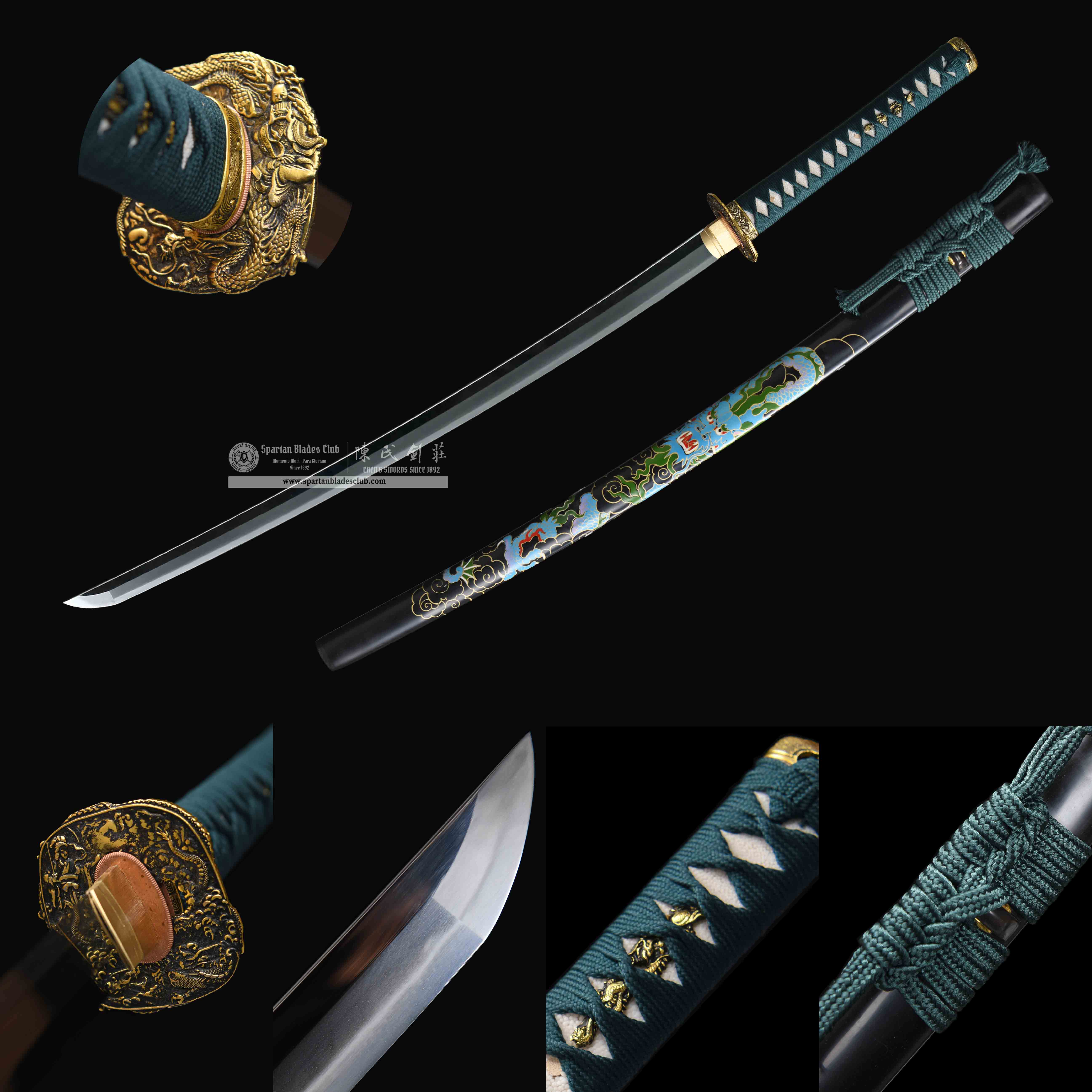 HY158 | QingLoong Samurai | Katana | Tamahagane steel | Sanshoku Togi(Tri-Color Polishing) | Loong(Chinese Dragon) | Battle-Ready | Full-tang | Spartan Blades Club | CHEN'S SWORDS 1892 - Spartan Blades Club - 陳氏劍莊1892