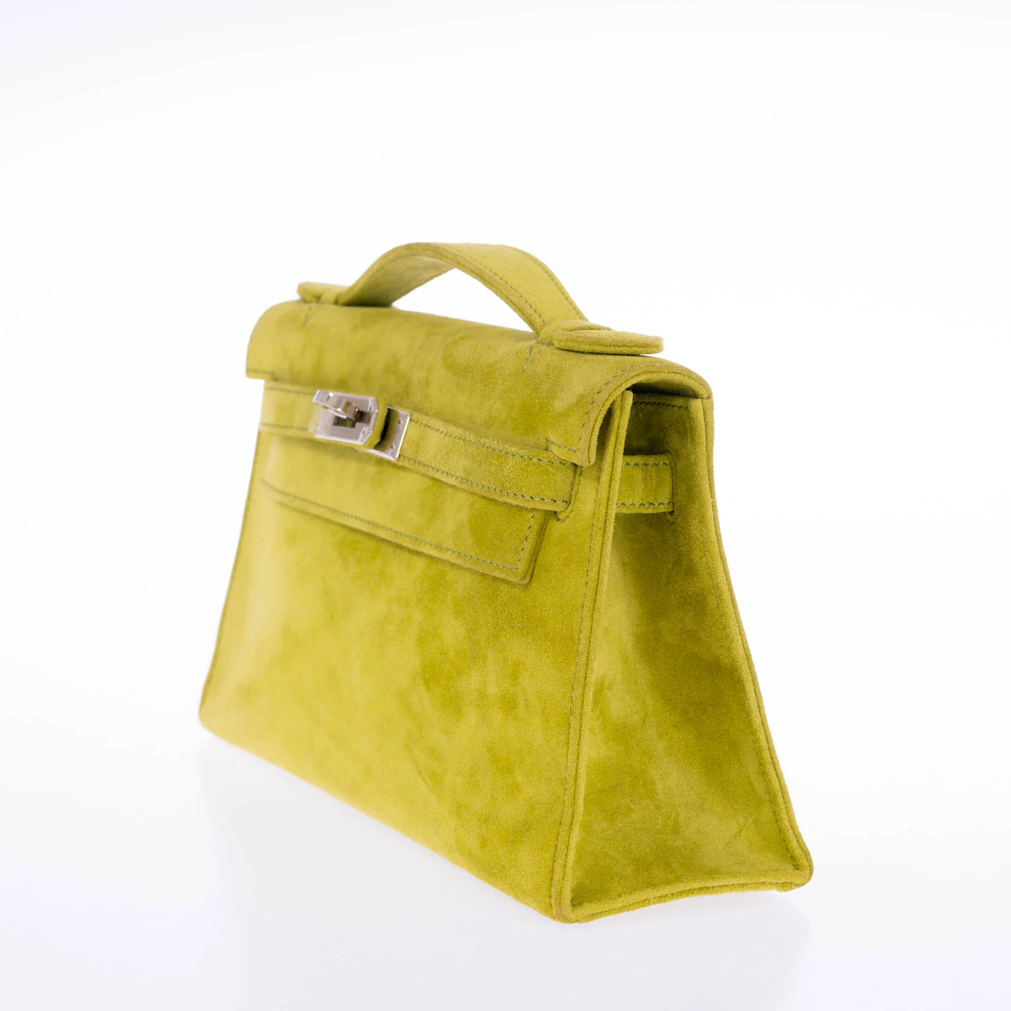 Hermès Kelly Pochette Vert Anis Veau Doblis Suede Palladium Hardware
