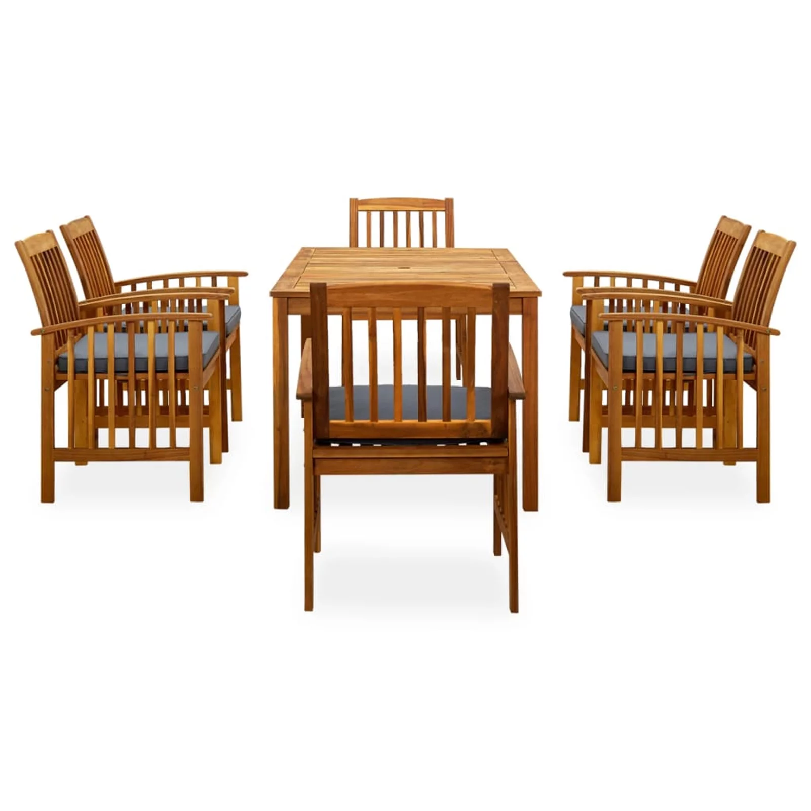 Anself 7 Piece Outdoor Dining Set, Acacia Wood Rectangle Dining Table and 6 Dinner Chairs with Dark Gray Cushion, Wooden Patio Furniture Set for Garden Terrace Yard Balcony Poolside