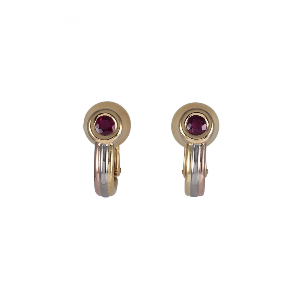 Cartier Trinity Earrings Tri-Gold Ruby