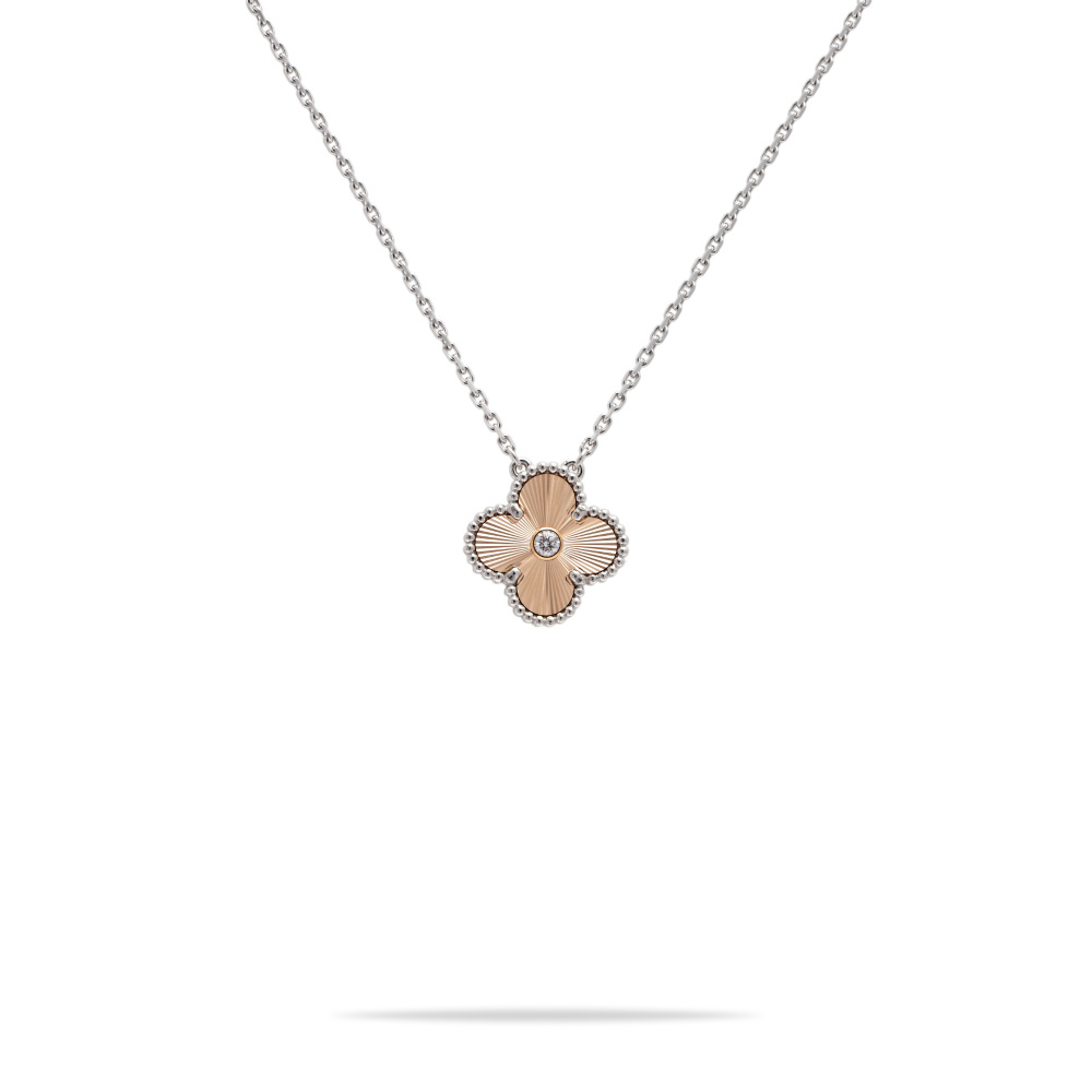 Van Cleef & Arpels Vintage Alhambra 2024 Holiday Exclusive Necklace 18K White Gold & 18K Rose Gold Diamond VCARPNTH00