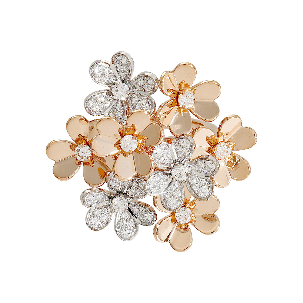 Van Cleef & Arpels Frivole 8 Flower Ring 18K White Gold & 18K Rose Gold Diamond VCARPFIQ00