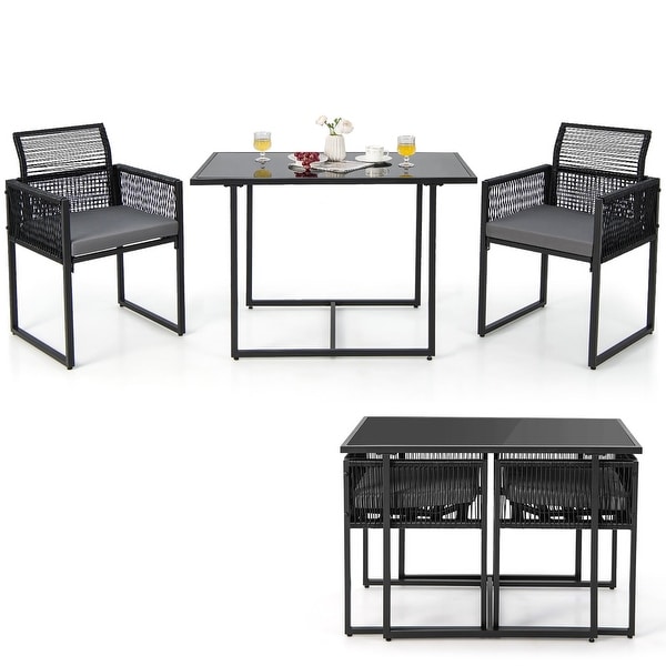 Costway 3PCS Patio PE Wicker Furniture Set Cushioned Chairs with