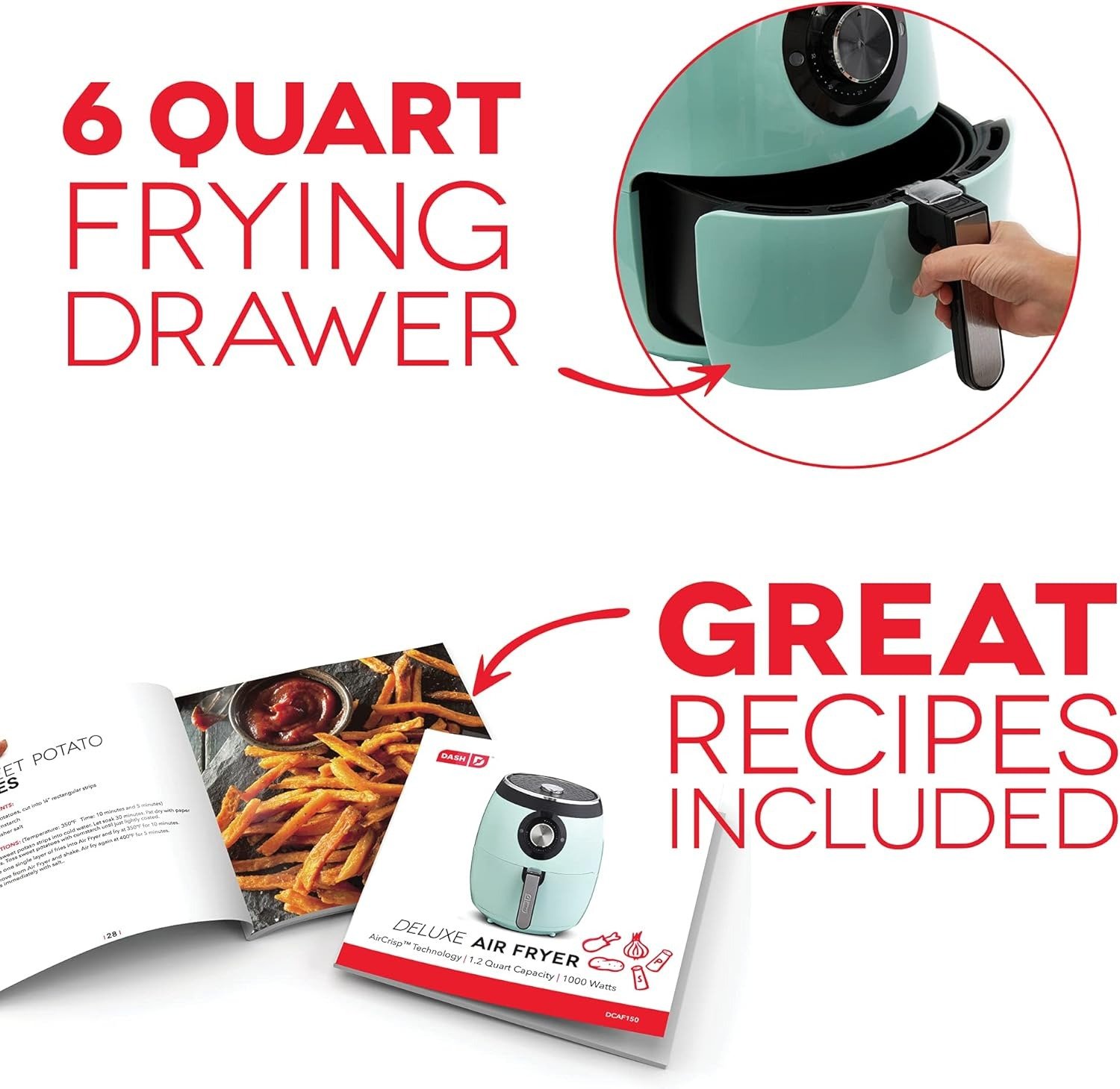 6QT Electric Air Fryer, 1700W, Adjustable Temperature Control, Nonstick Basket, Auto Shut-Off, 400°F Max Temp