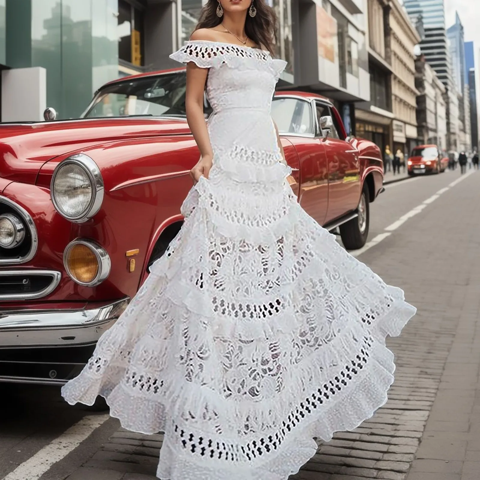 Elegant Off Shoulder Lace Maxi DressClistos