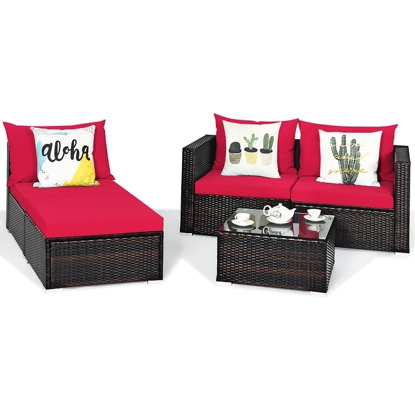 5PCS Patio Rattan Furniture Set Sectional Conversation Sofa w/ Coffee
