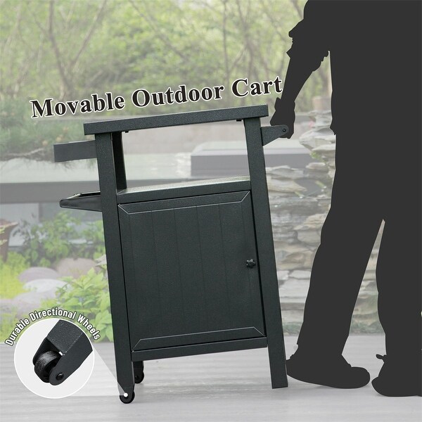 Grill Carts Outdoor w/ Storage and Wheels,Whole Metal Portable Table