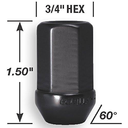 Gorilla Automotive 44138BK-20 Black 12mm x 1.50 Thread Size Aluminum Closed End
