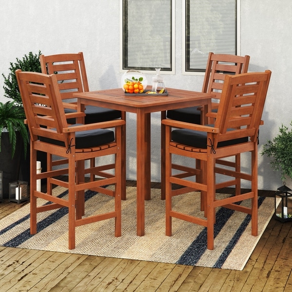 CorLiving Miramar Natural Hardwood Outdoor Bar Height Bistro Set,5pc