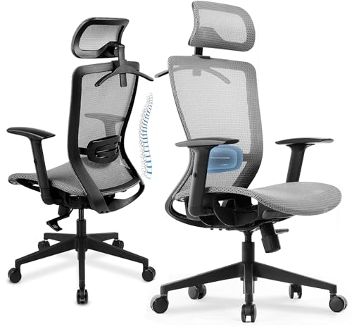 COMHOMA Office Chair Ergonomic Big and Tall Gaming Chair 350 LBS with 3D Adaptive Lumbar Support & Headrest, High Back Swivel Mesh Desk Chair Comfy for for Long Hours Work, ErgoFlex-P26, Black