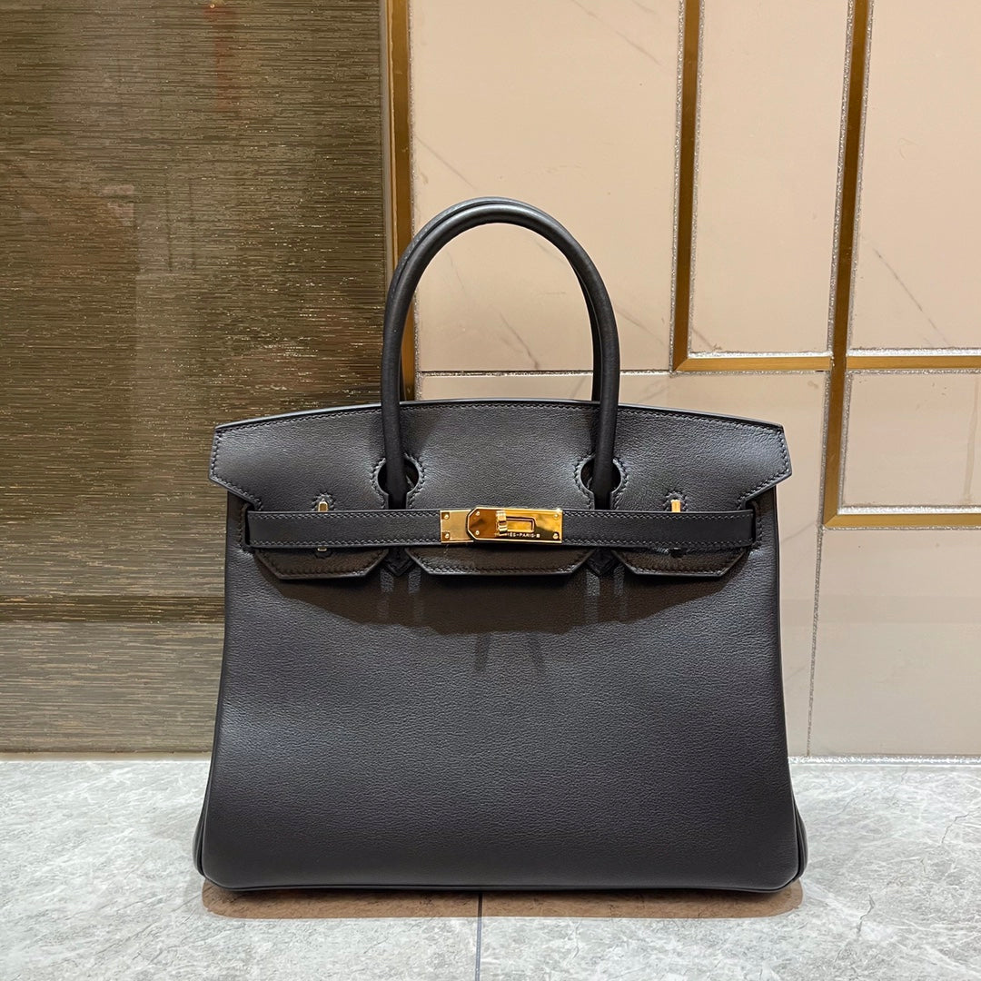 Hermes Birkin 25Cm Black Swift Leather Gold Hardware