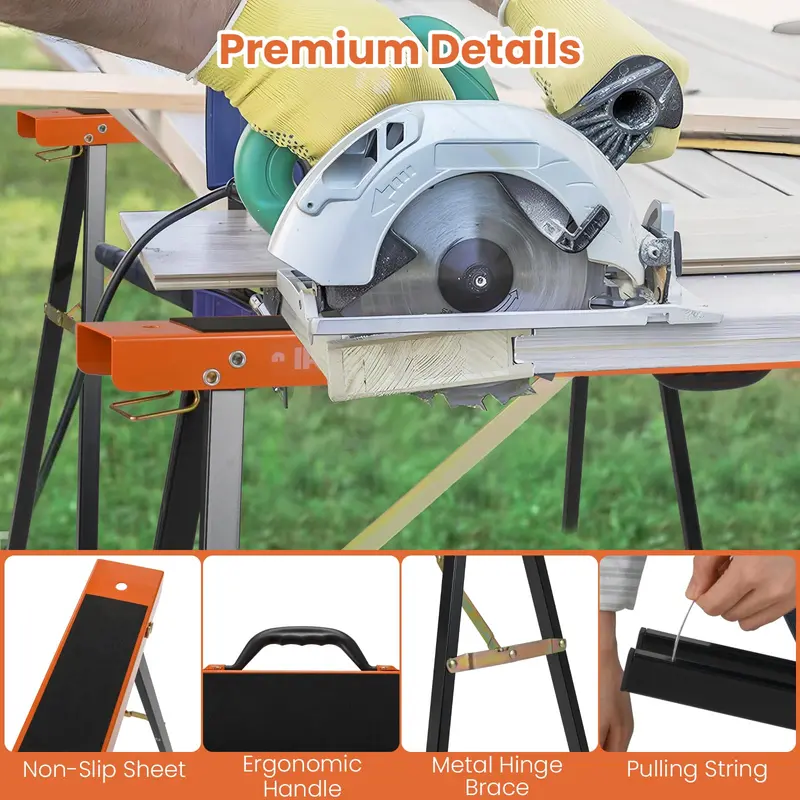 Two-Piece Portable Sawhorse Set – Heavy-Duty Galvanized Steel Tool Stand