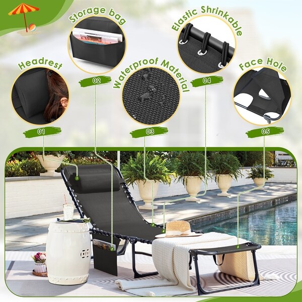 Homall Foldable with Facehole,Lounge Coffee Chair 12 Inch High 5Position Adjustable Patio Lounge Chair Beach Pool Coffee Chair