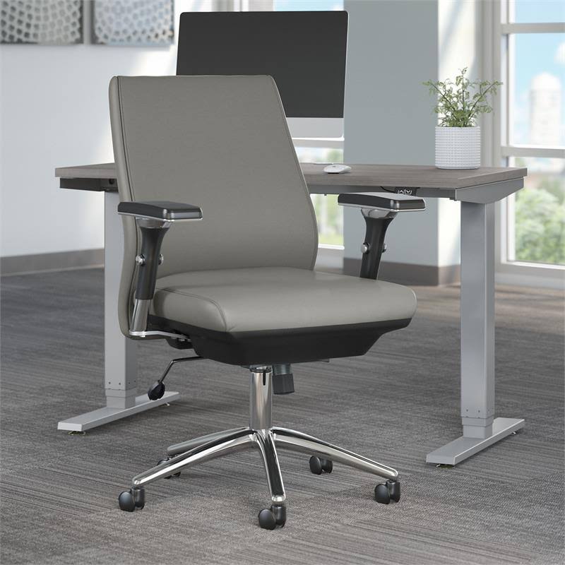 Office by Kathy Ireland Method Mid Back Leather Executive Chair in Light Gray - Bush Furniture MTCH1602LGL-Z
