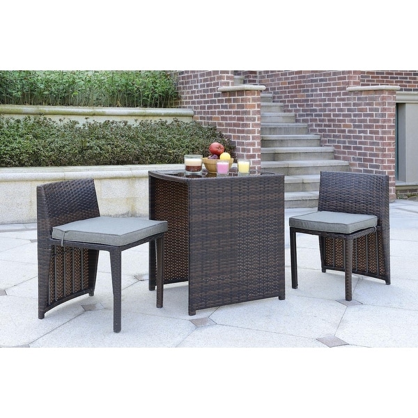 Cape Town 3Piece Outdoor Pub Set Mahogany Brown with Steel Grey Cushions