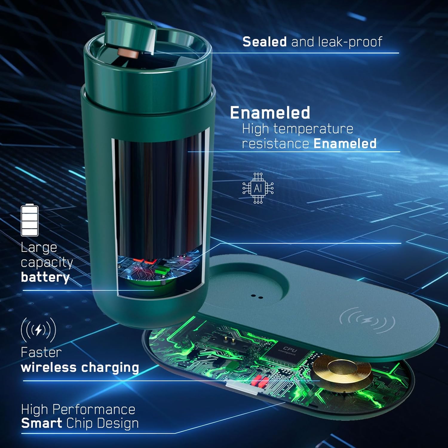 Temperature Control Heated Coffee Mug Smart Self Heating Travel Mug 12 Oz App Controlled Warmer Mug 5 Hour LED Display Keep Coffee Hot All Day up to 149℉ Fast Wireless Charger Base Black2.0