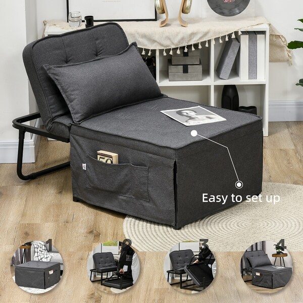 HOMCOM Ottoman Sofa Bed,4 in 1 MultiFunction Button Tufted Folding Sleeper Chair Bed with Adjustable Backrest,Black