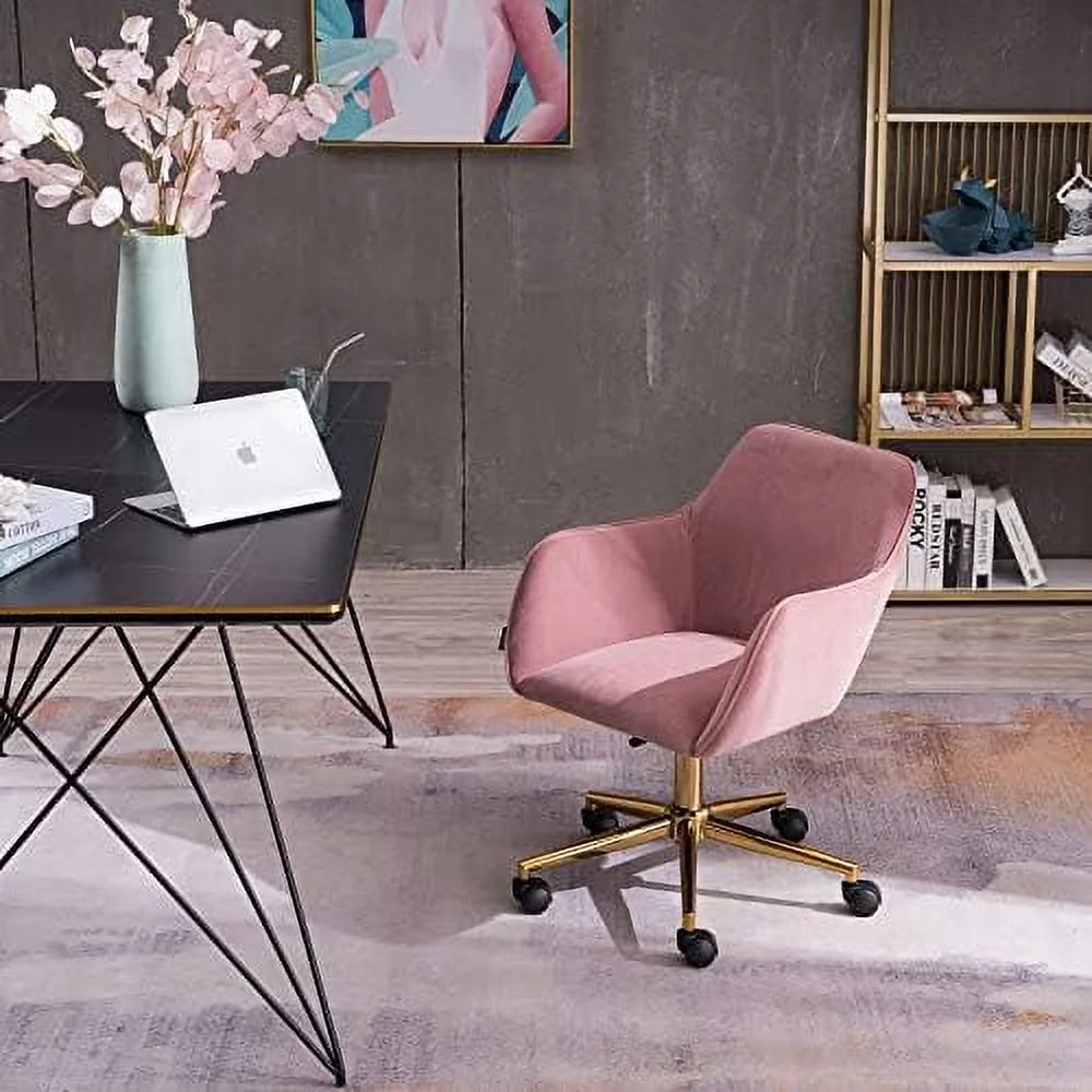 JOMA Velvet Yellow  Adjustable Height  Revolving  Office Chair with Gold Metal Legs and Universal Wheel for Indoor (White Teddy + Wool)