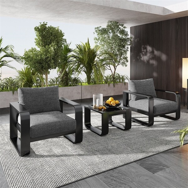 3Piece Aluminum Outdoor Patio Chairs and Coffee Table Set with Cushions