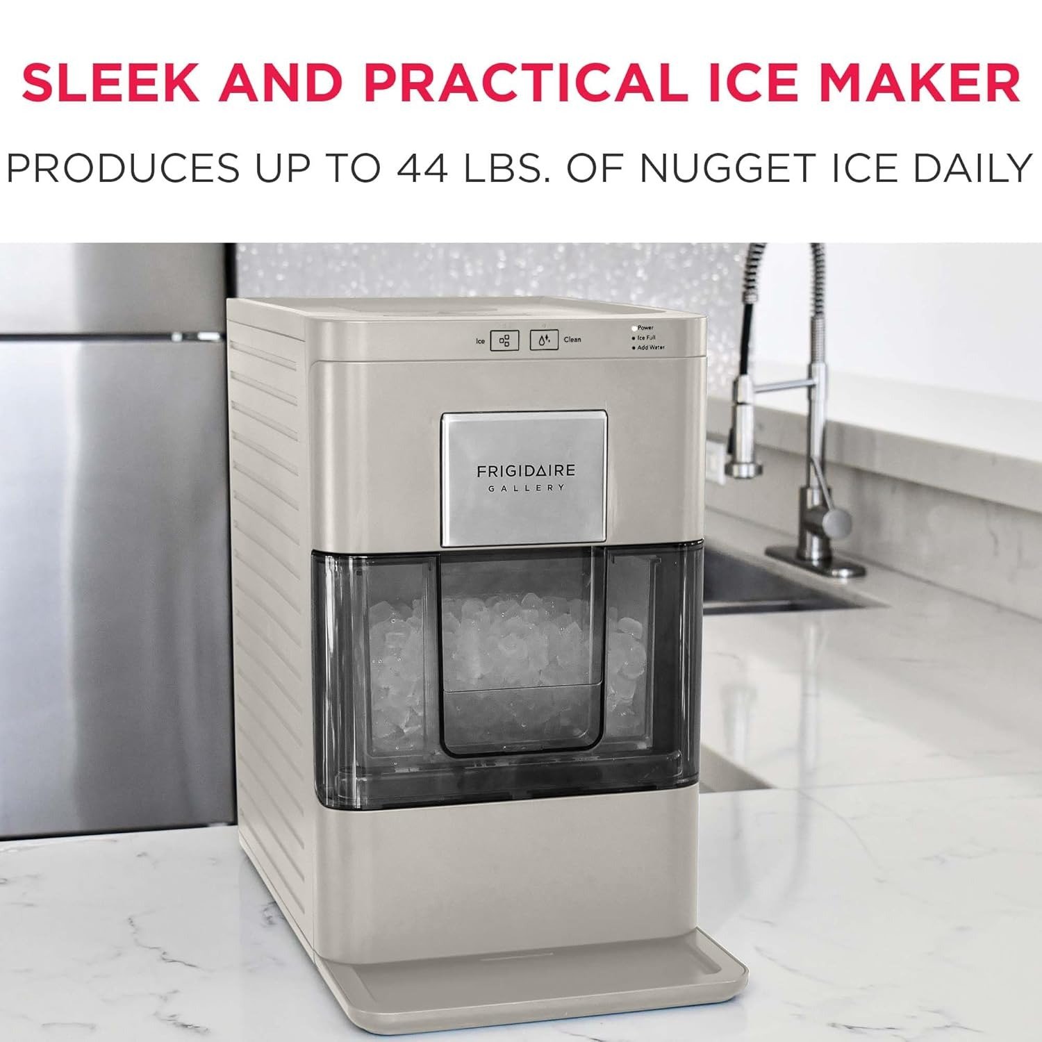 Nugget Ice Maker, Countertop Ice Machine with Transparent Window, Sonic Ice Maker with 44 lbs. Capacity, Auto Self Cleaning Ice Maker Machine, 2.0 Gen, Cream – 16.75D x 11.75W x 20.25H
