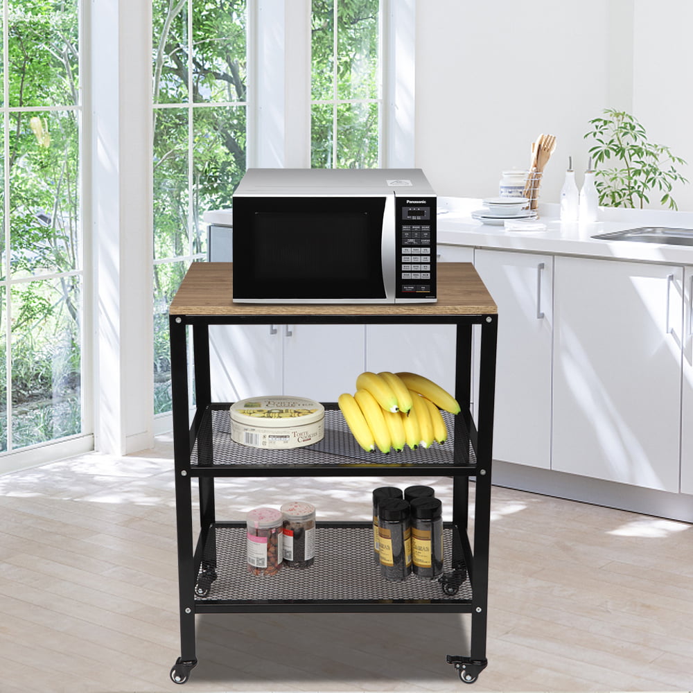 Ktaxon 3-Tier Kitchen Microwave Cart, Rolling Kitchen Utility Cart, Standing Bakers Rack Storage Cart with Metal Frame For Living Room ,Brown White Grey optional