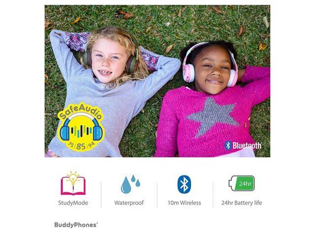Onanoff BuddyPhones Wave, Waterproof Wireless Bluetooth Volume-Limiting Kids Headphones, 20-Hour Battery Life, 4 Volume Settings