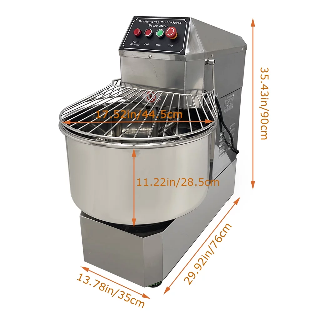 TECHTONGDA Commercial Dough Mixer Machine 40L Food Mixer Dual Rotating Dough Kneading Machine Stainless Steel Stand Mixer with Security Shield Double Speed Baking Equipment for Restaurant Pizzeria
