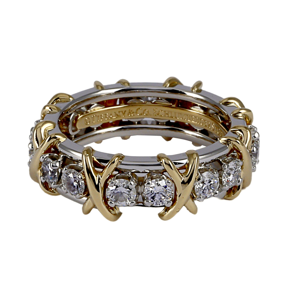 Tiffany & Co. Schlumberger 16 Stones Ring Platinum & 18K Yellow Gold Diamond 60099363