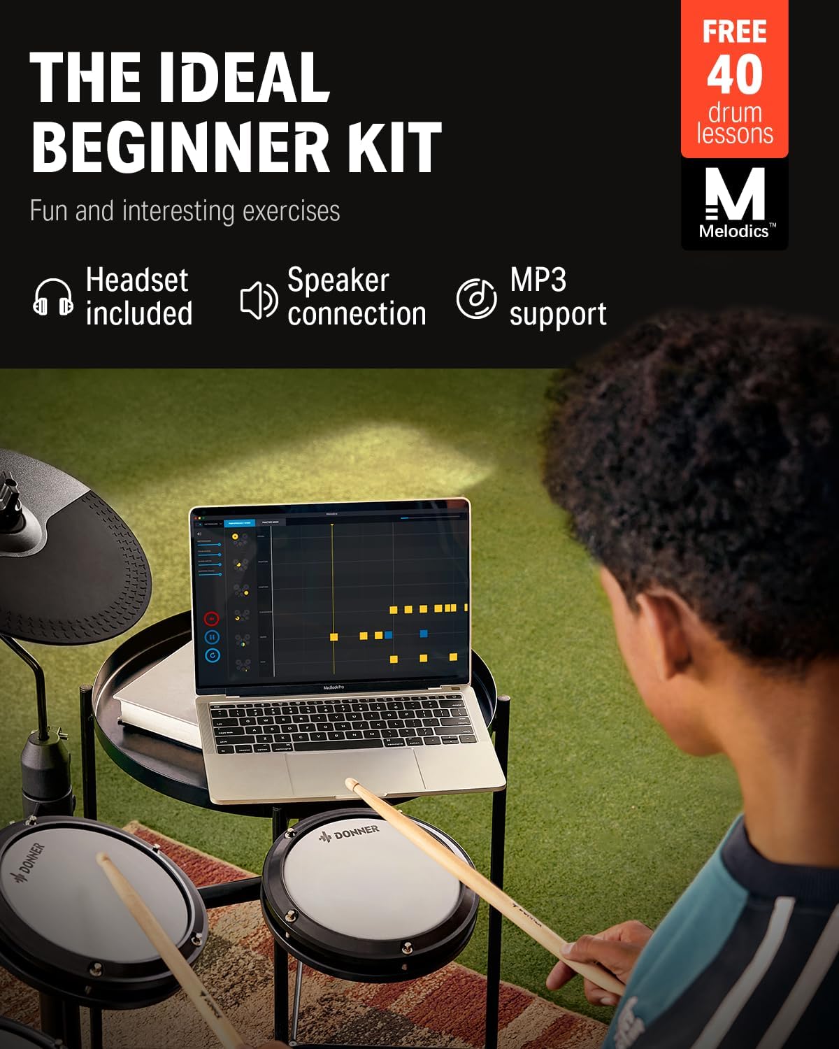 Donner DED-80 Electronic Drum Set, Electric Drum Set for Beginner with 4 Quiet Mesh Drum Pads, 2 Switch Pedal, 180+ Sounds, Throne, On-Ear Headphones, Sticks, and Melodics Lessons Included.  sgtnighsdesigns