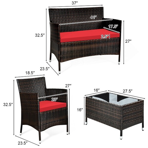 Costway 8PCS Rattan Patio Furniture Set Cushioned Sofa Chair