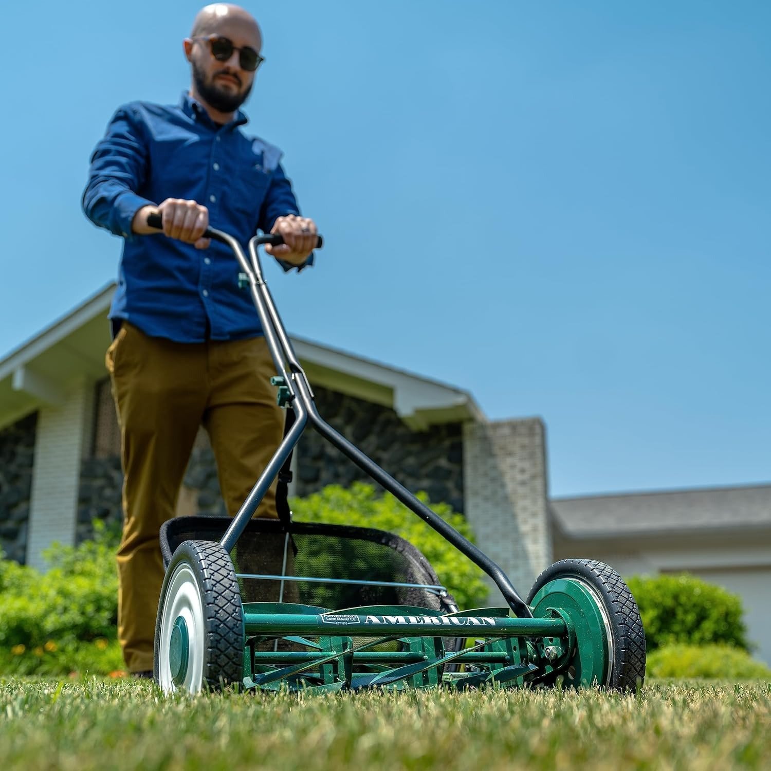 16-inch 7-Blade Reel Mower with Grass Catcher, Specialty Grass Mower, Green