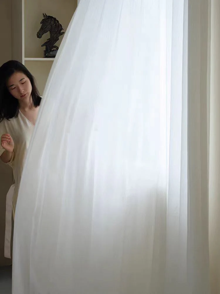 FS004 - Relief New Color! Cir@ Trudon French Antique Pearl White Translucent Floor-to-Ceiling Living Room Window Curtains Sheer Curtains