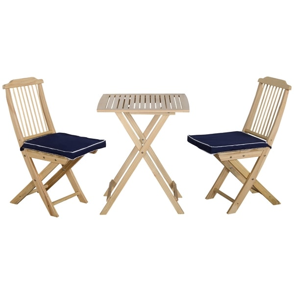 3 Pieces Patio Folding Bistro Set,Outdoor Pine Wood Table and Chairs Set with Tieon Cushion and Square Coffee Table
