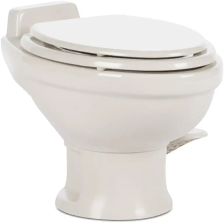 Standard Height RV Toilet – White 320 Series Gravity Flush Toilet with Slow-Close Seat and Compact Design
