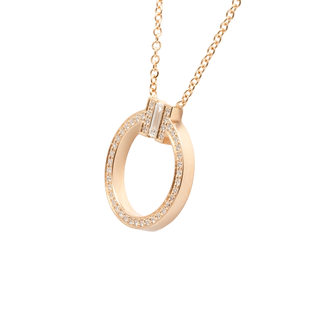 Tiffany & Co. Tiffany T Circle Necklace 18K Rose Gold Diamond 63843105